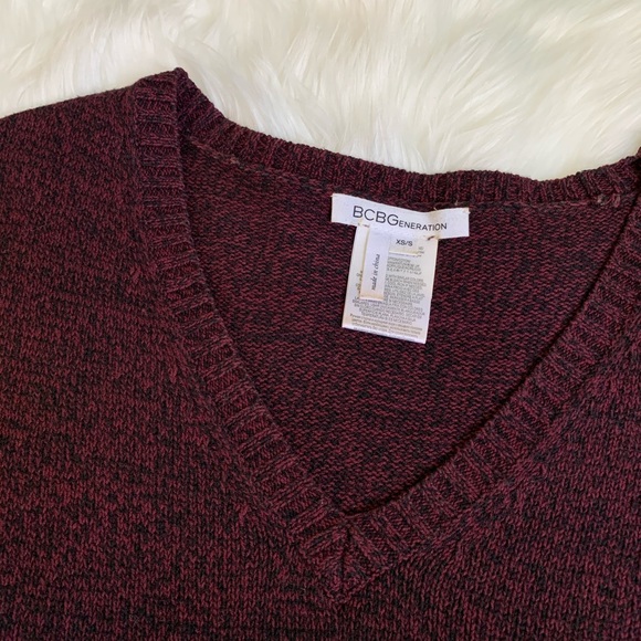 BCBG Sweater Zipper Slit Pullover V-Neck Top XS/S Heathered Maroon Purple - Picture 3 of 9